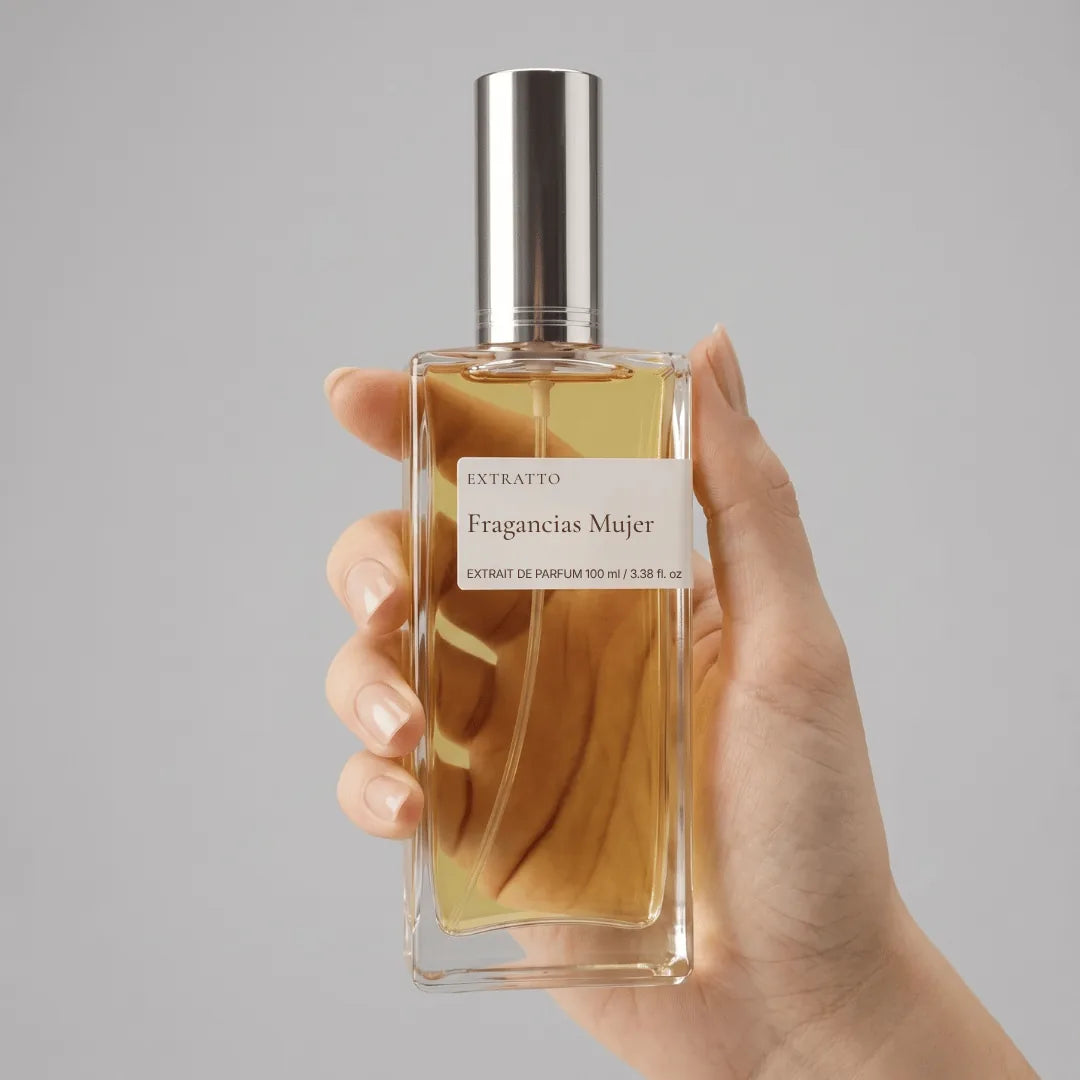 Frasco Extratto de 100 ml con tapa plateada sostenido en la mano — Vittoria