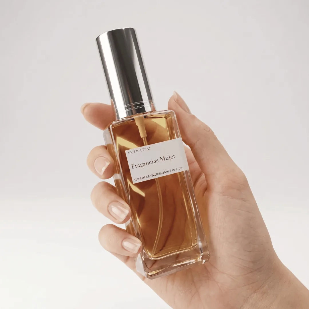 Frasco Extratto de 30 ml con tapa plateada sostenido en la mano — Rubina