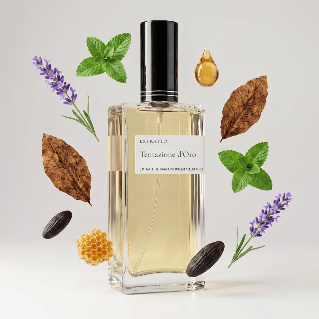 Notas olfativas de Tentazione d'Oro, perfume inspirado en Le Male Elixir de Jean Paul Gaultier
