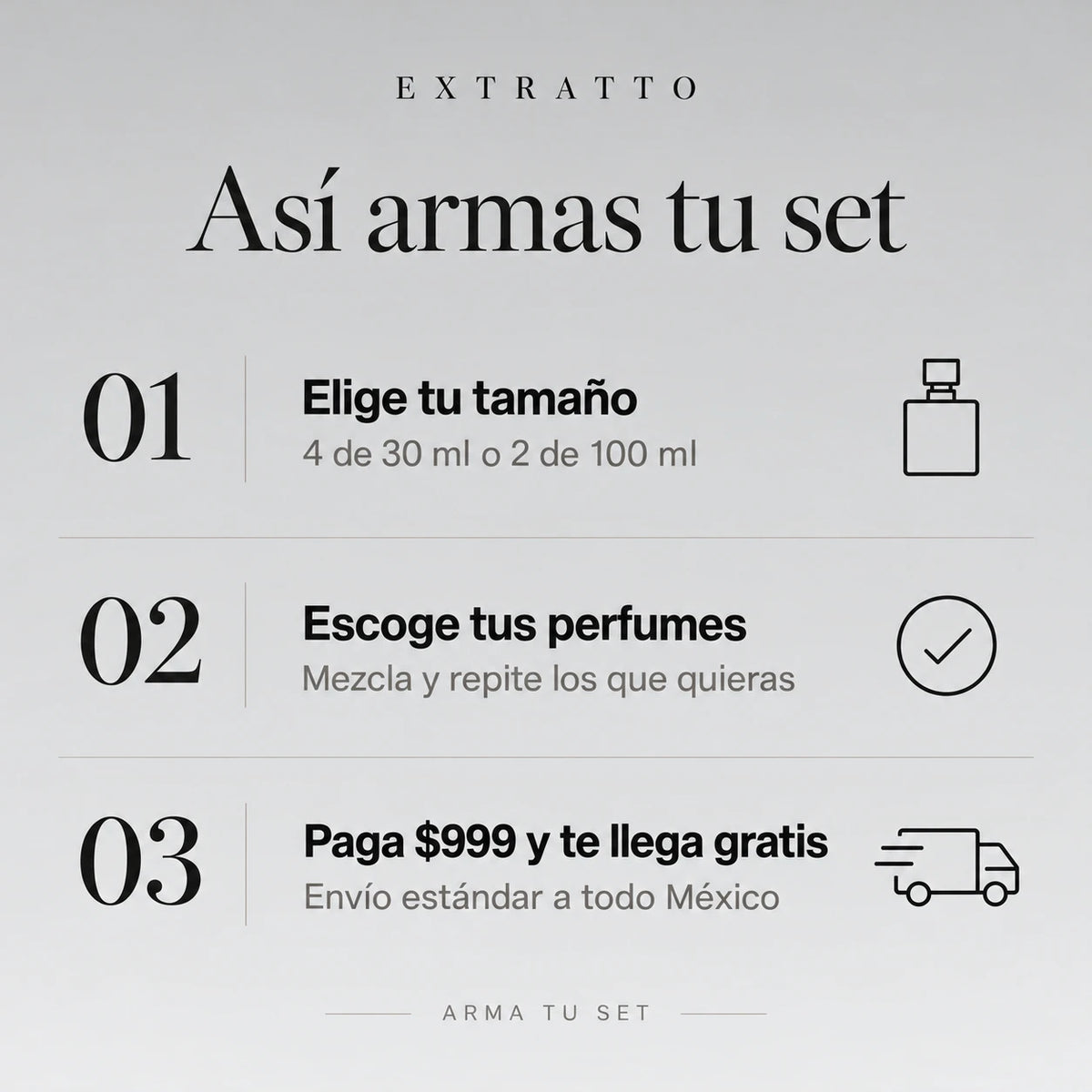 Así armas tu set: elige tamaño, escoge tus perfumes y paga $999 con envío gratis